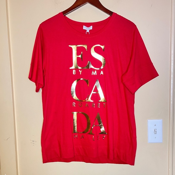 Escada Tops - ESCADA Red Tee with Gold Lettering